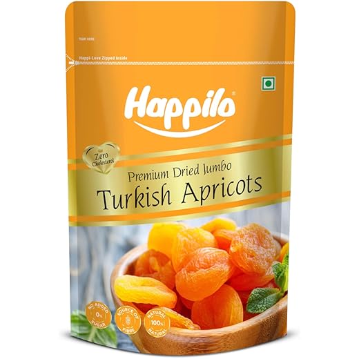 Happilo Dried Premium Turkish Apricot 200g|Healthy Snacks, Dry Fruits|Exotics Apricots Dry Fruits, Seedless Apricots, Jardalu | Naturally Source