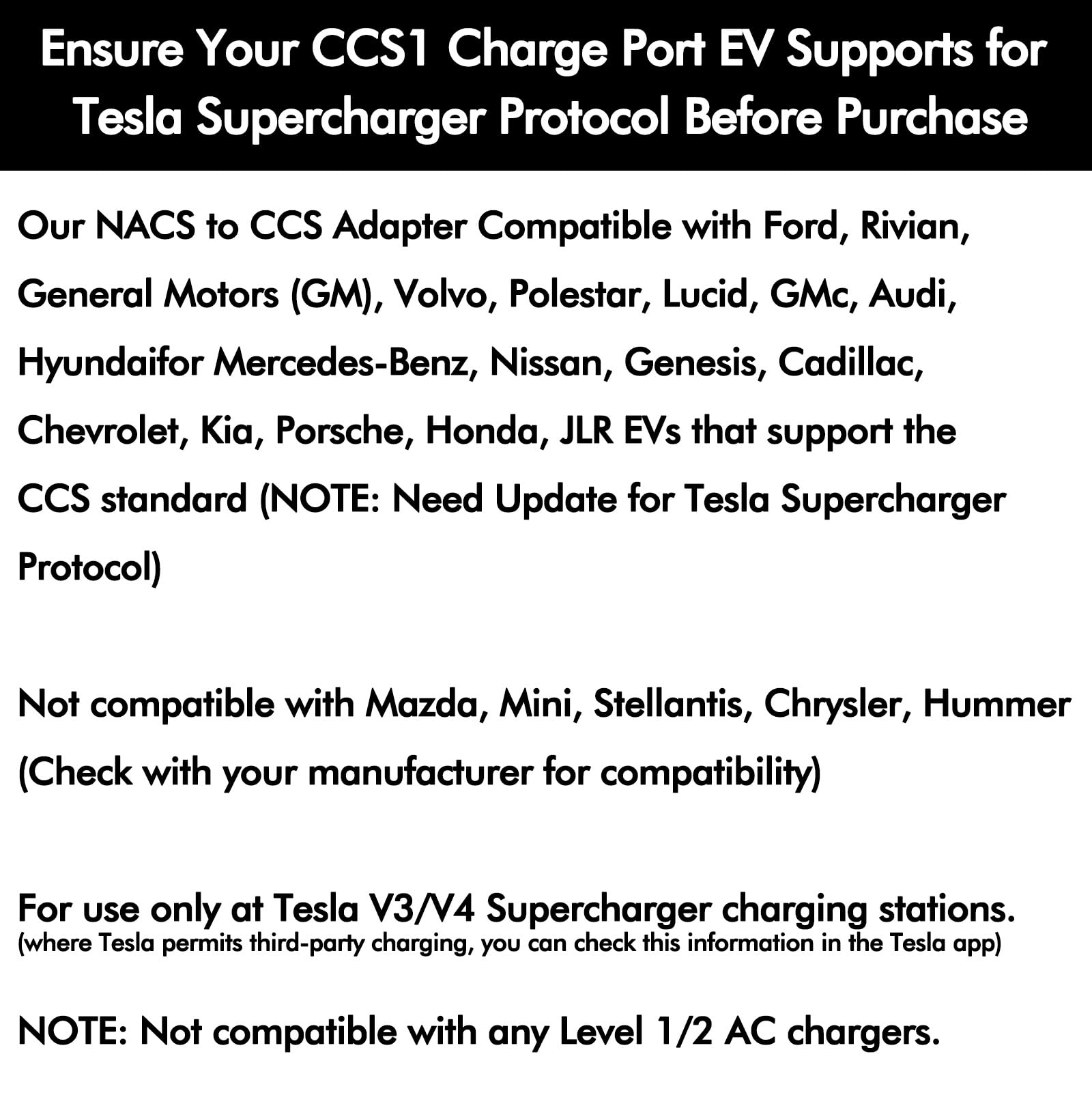 NACS to CCS Adapter for Fast Charging CCS1 EV in Tesla V3/V4 Supercharger, Max 500A 1000V NACS DC Adapter for Road Trip Charge Backup, Dual Locks for Sturdy Secure Connection