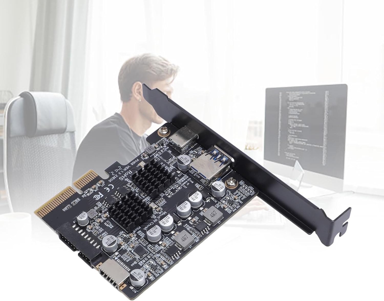 PCIe to USB3.2 Expansion Card, 10Gbps PCIe3.0 USB3.2 Gen2 Adapter with USB A Type C Type E Ports, for 7 8 10 Desktop Computer