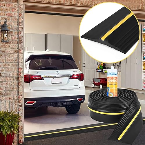 Miniatura 7 de MYFAMIREA Tira de sello de umbral inferior de puerta de garaje de 12 pies con adhesivo y sellador negro de 10.1 fl oz, sello universal de goma para