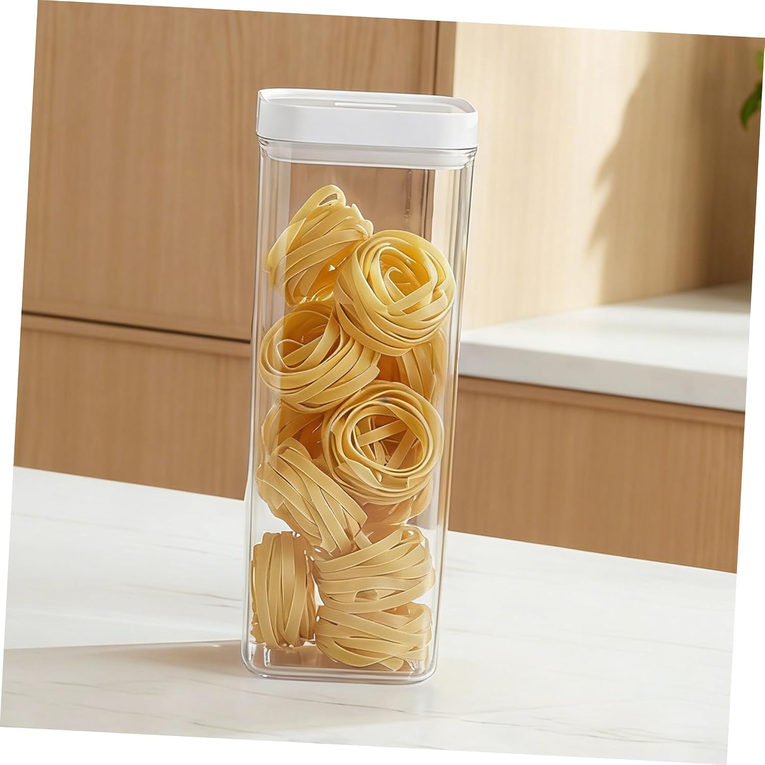 Airtight Pasta Storage Container 1800ml Food Canister with White Lid Kitchen Pantry Organizer for Spaghetti and Noodle Storage