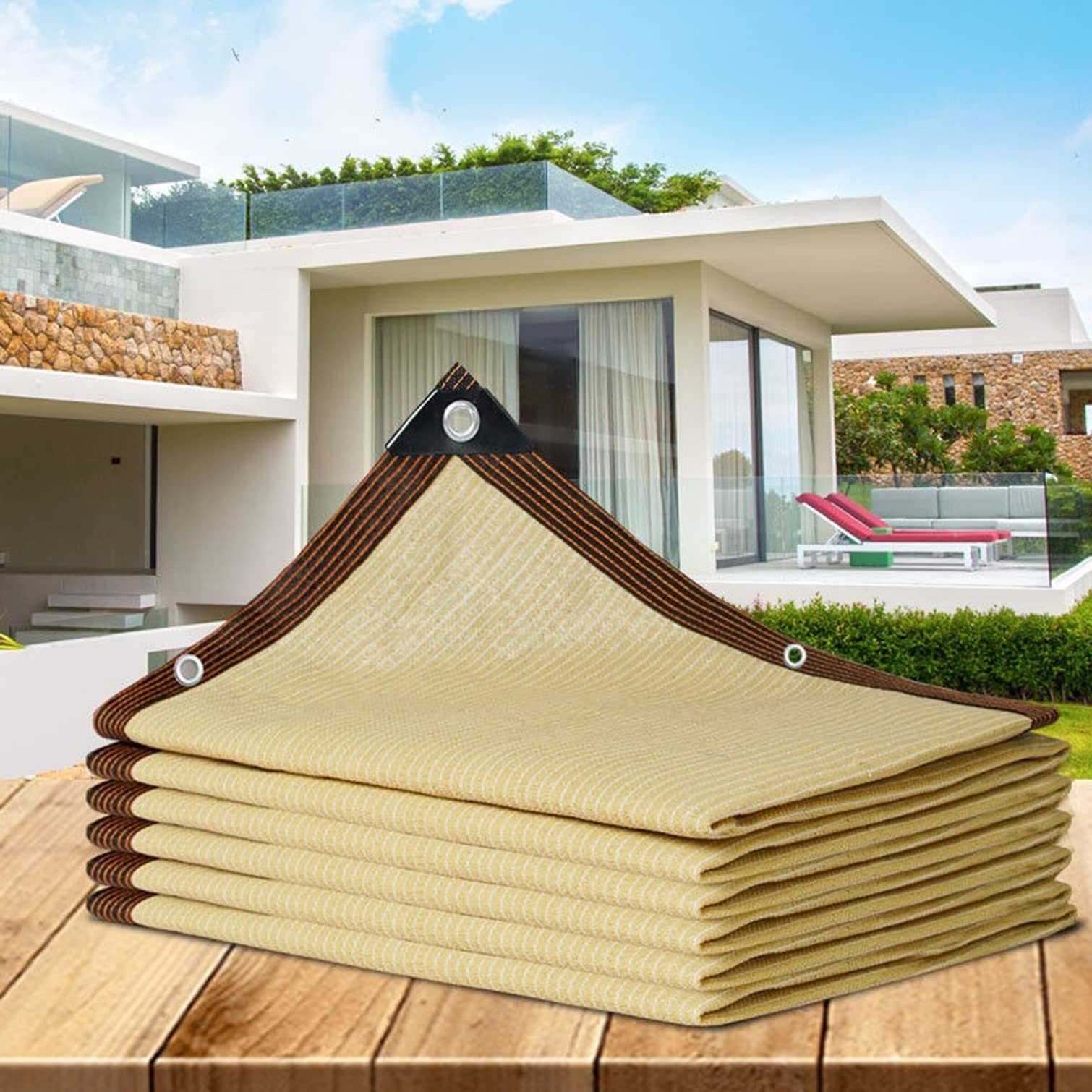 GLDYTVF OutdoorParasol 85% UV Protection HDPE for Pergola Patio & Backyard Customizable with Grommets (5 x 9 m) - Beige Color