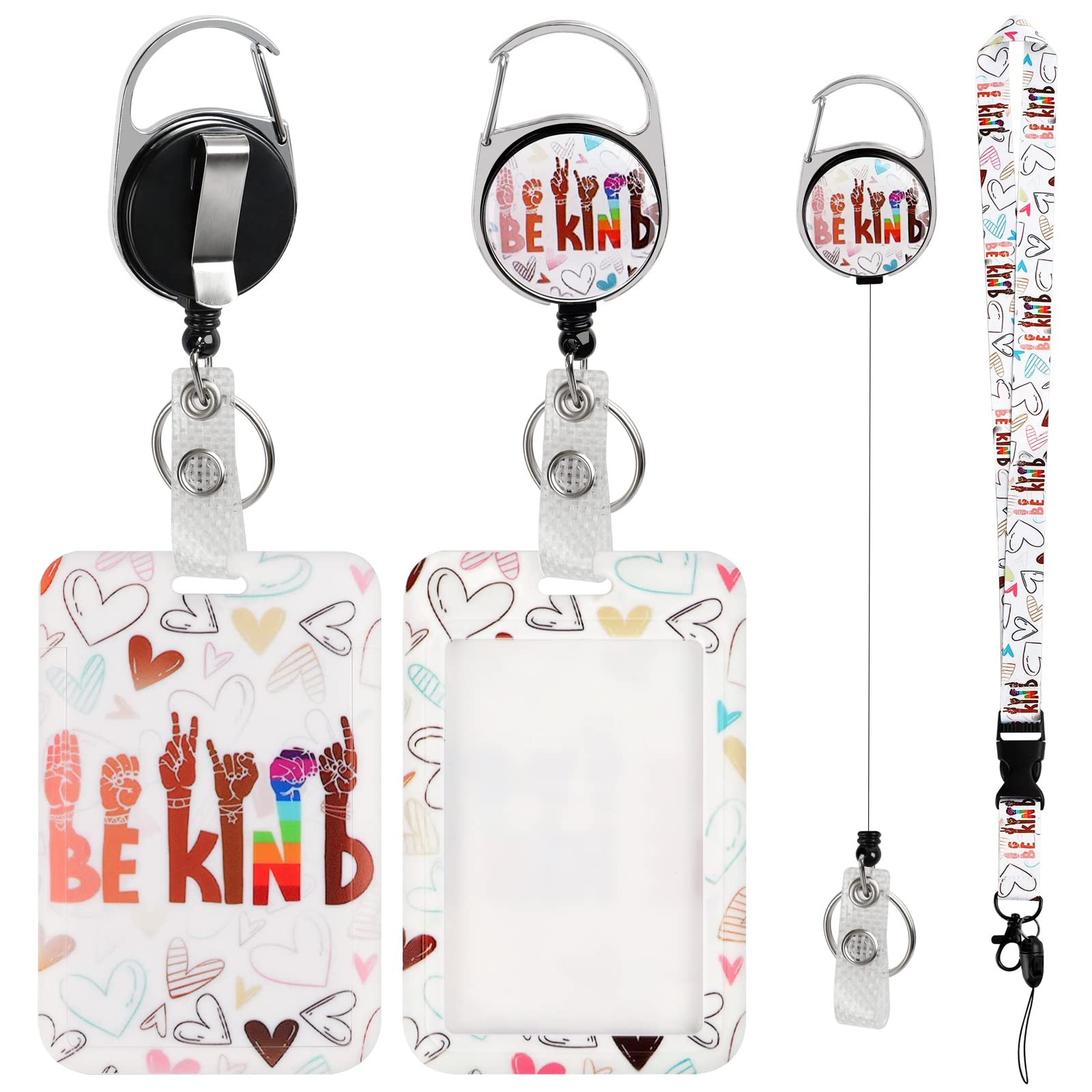 Lanyard for ID Badge Holder Retractable Badge Reel with Swivel Belt Clip Detachable Be Kind Heart ID Protector Badge for Nurse Doctor and Employees
