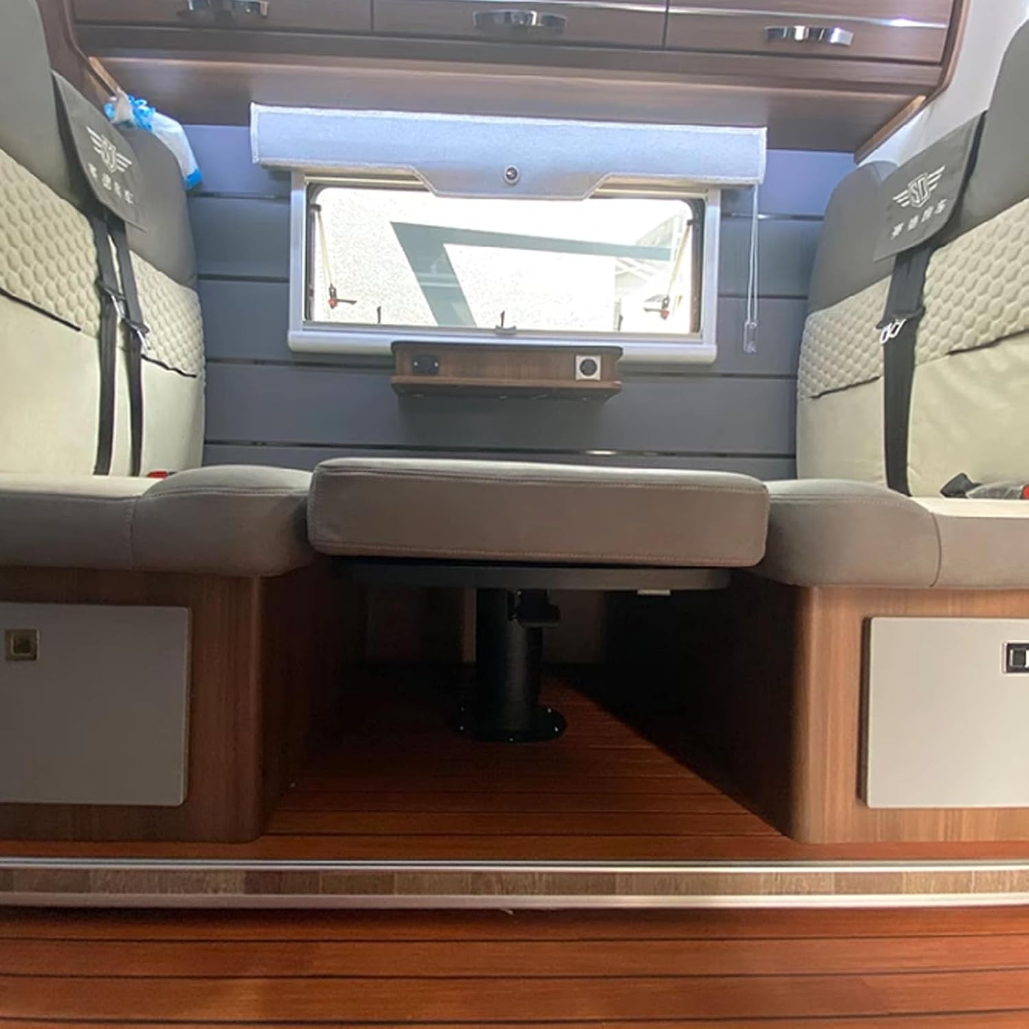 RV Folding Table, Adjustable Height Foldable RV Table, Camping Desk, Flexible Mobility RVs Dinette Tables, with 2 Cup Holders, for Terraces, Yachts, Caravans(White)