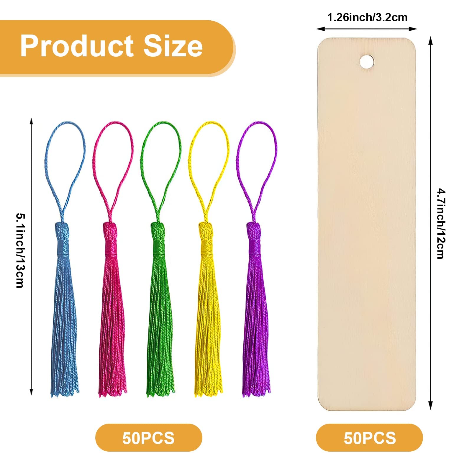 foxely Wooden Blank Bookmarks, Wooden Craft Bookmark, 50pcs Blank Unfinished Rectangle Wood Bookmarks with Tassels Used for DIY Crafts Book Lovers