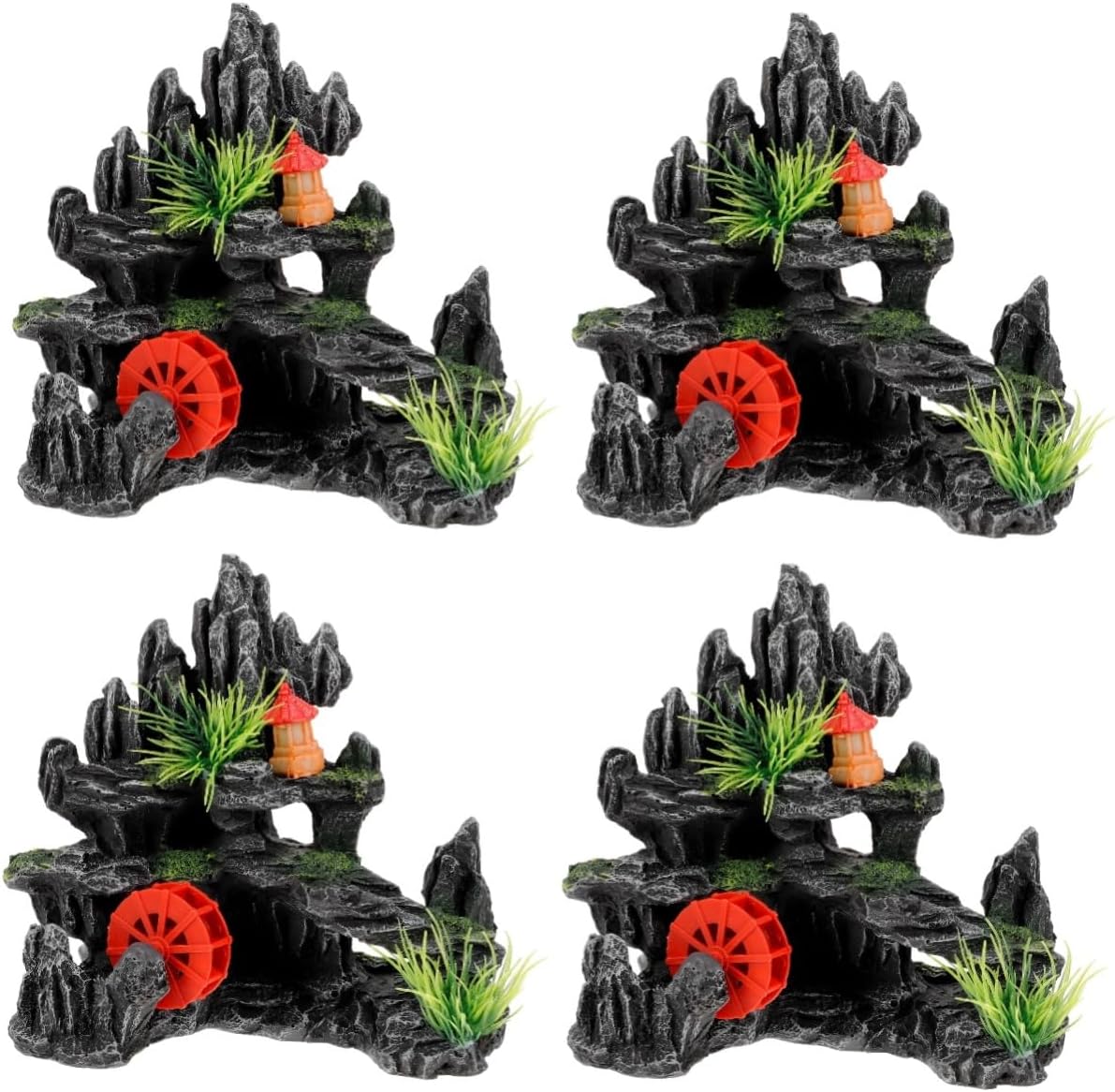 BESPORTBLE 4pcs Aquarium Rockery Decoration Resin Fish Tank Hiding Cave Realistic Rock Mountain Ornament for Aquatic Habitat for Fish Shrimp and Landscape Decor
