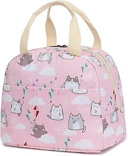 Cat Insulated Lunch Bag for Women Grils, Reusable Tote Lunch Box for Work School Picnic Travel (Pink)
