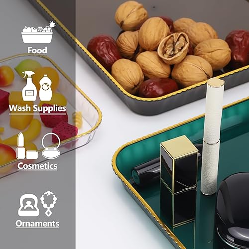 Miniatura 7 de Juego de bandejas organizadoras con 3 bandejas diferentes, juego de bandejas decorativas con borde dorado, bandeja de exhibición para cosméticos,