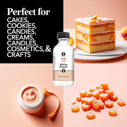 Miniatura 3 de Dolce Foglia Extracto aromatizante de melocotón blanco de 2 onzas  Gotas aromatizantes alimentarias solubles en agua, sin azúcar, cero calorías