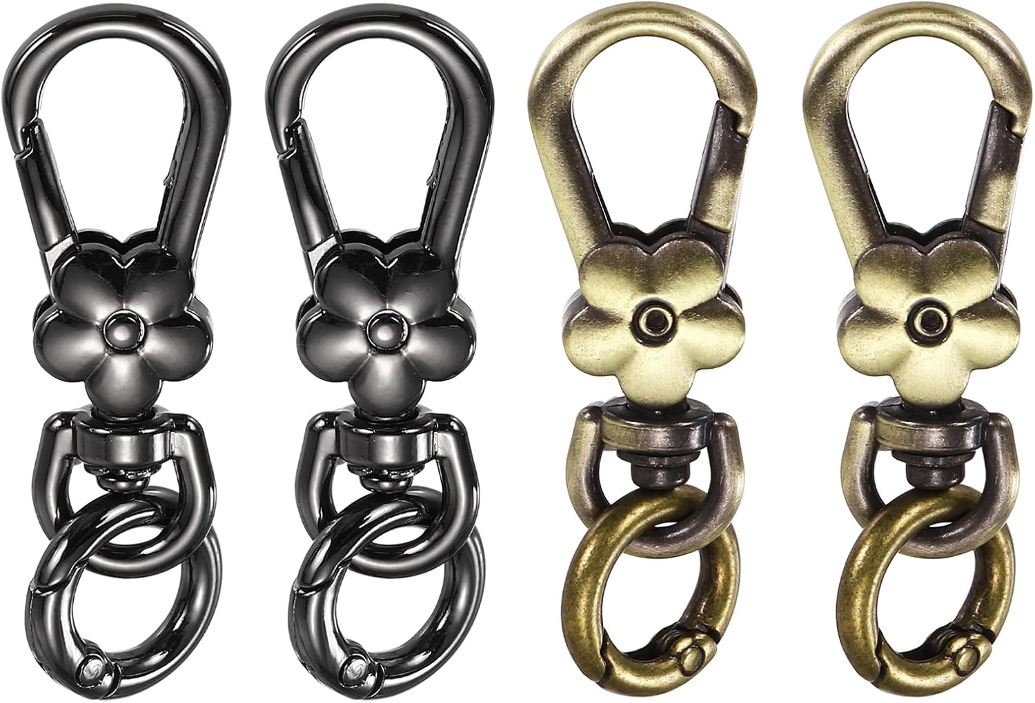 MECCANIXITY 4 Pcs Metal Keychain Clip Swivel Lobster Claw Clasp Quick Release Key Ring Detachable Double Opening Snap Hooks for Jewelry Making Crafts Backpack Lanyard, Bronze Tone/Gun Black