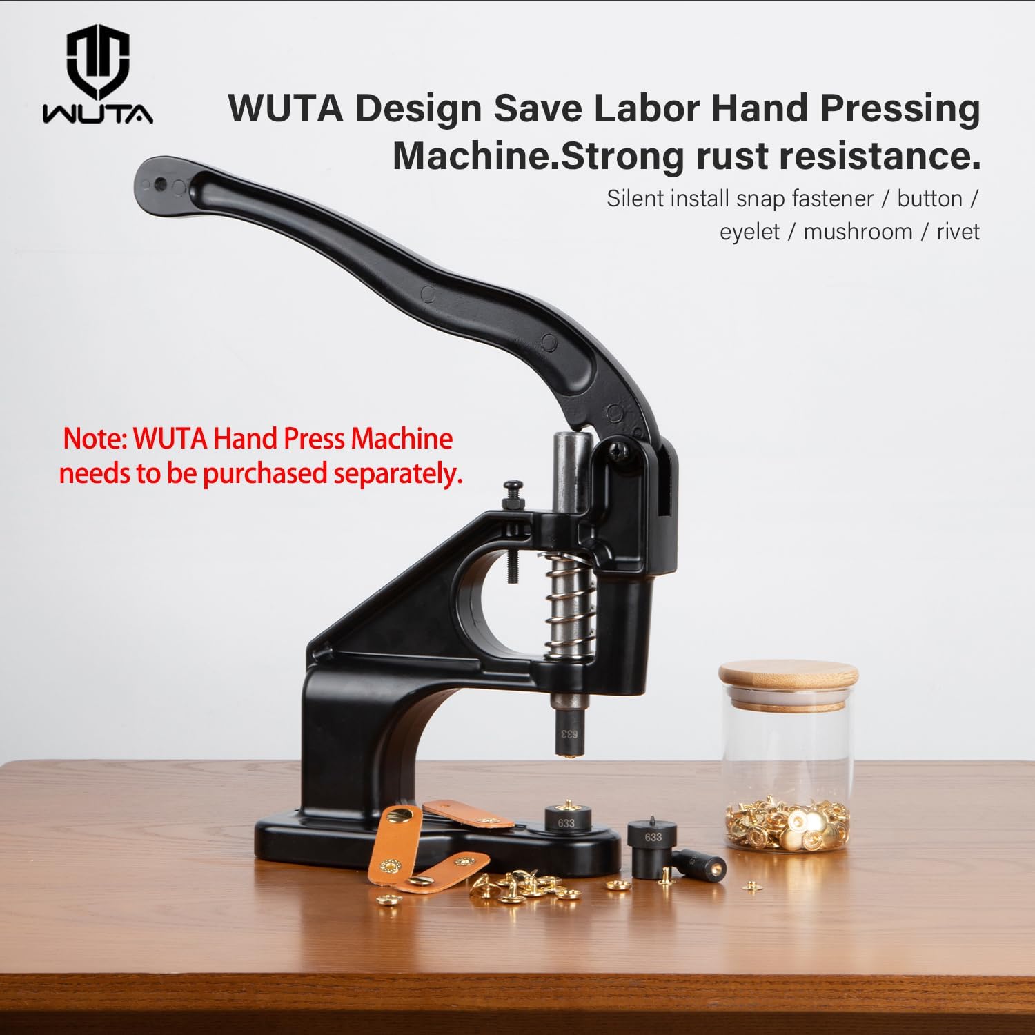 WUTA Hand Press Button Installation Mold Manual Press Grommet Eyelet Installer Tools Snap Fastener Metal Mold Mute Craft Tool(666+665+633+831 Mold Set)