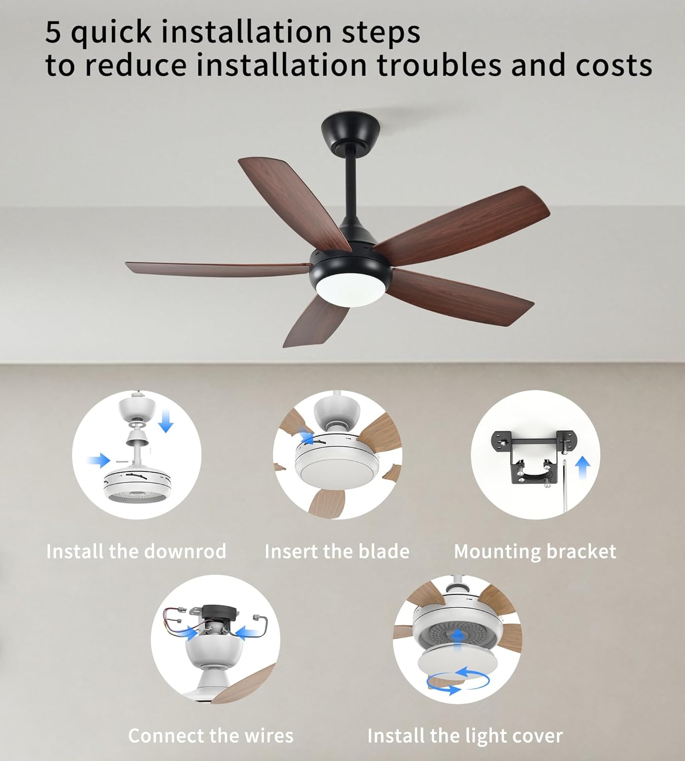 Ceiling Fans with Lights and Remote Control, 42 Inch Ceiling Fan with Light for Bedroom Living Room and Patio, Quiet 6 Speeds DC Reversible, Dimmable, Noiseless, Low Profile Ceiling Fans