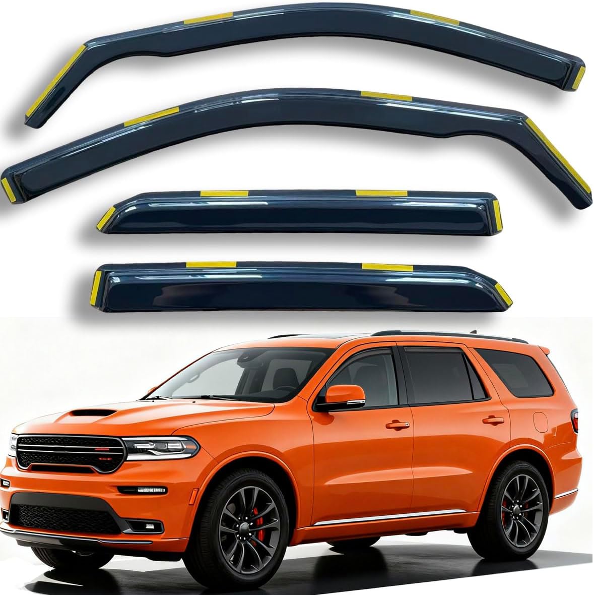 in-Channel Window Visors Vent Deflectors Compatible with Dodge Durango 2011-2024, Sun Visor Wind Shades Window Rain Guards Dark Smoke Exterior Car Accessories 4pcs For Dodge Durango