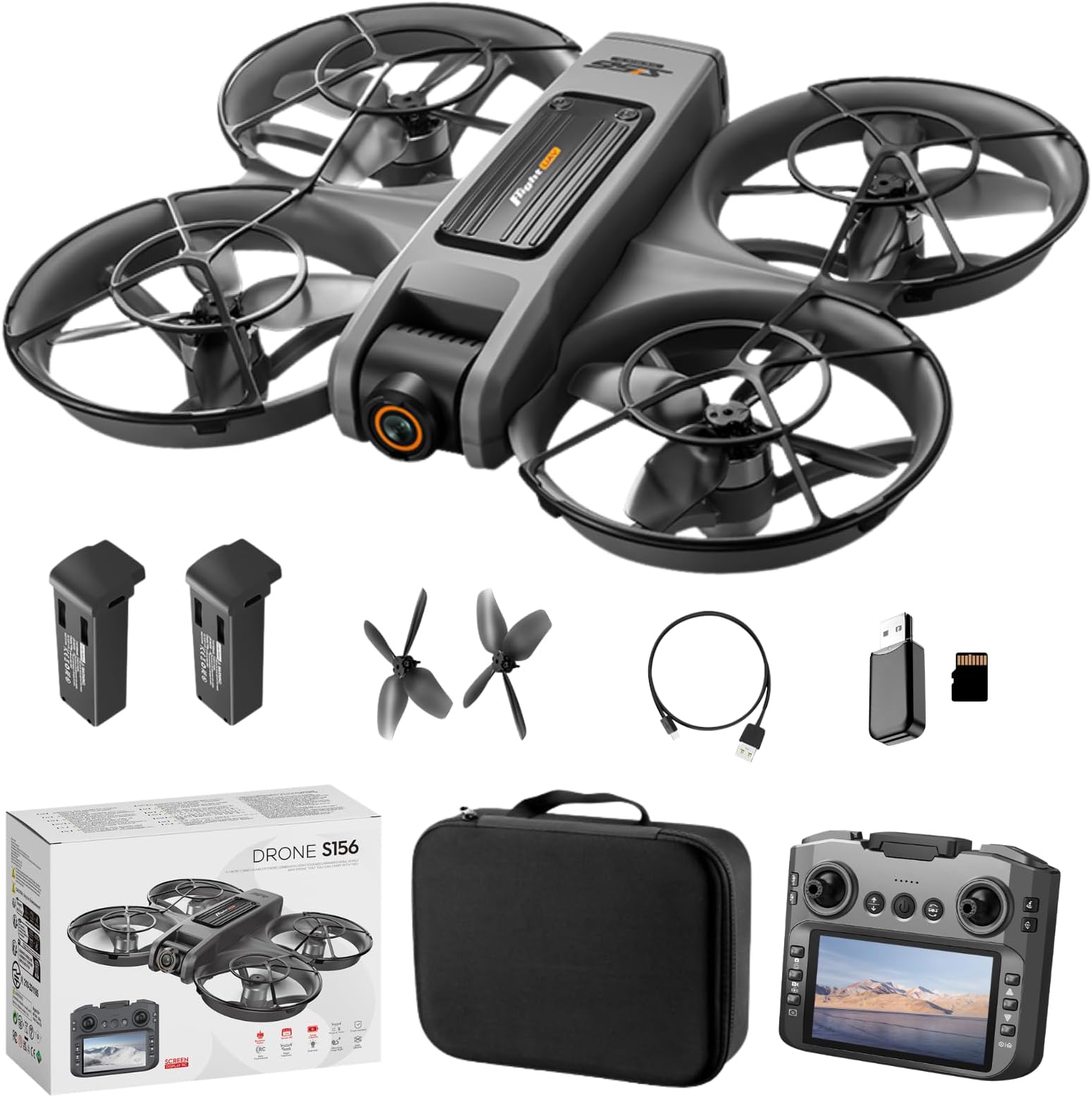 RC Drone with HD Dual Camera & Night LED, Brushless Motor Optical Flow Positioning Headless Mode S156 Mini Quadcopter, Beginner-Friendly FPV Photography Drones with 2 Batteries for Adults (Black)