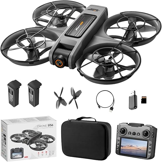RC Drone with HD Dual Camera for Adults, FPV Drones with HD Screen on Controller, Brushless Motor Optical Flow Positioning Headless Mode Gesture Photo Remote Control Quadcopter, Beginner-Friendly Aerial Photography Drones with 2 Batteries & Night Light, S156 Drone for Indoor Outdoor Video Shooting (Black)