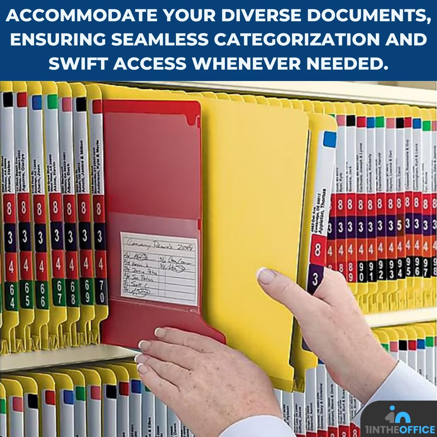 1InTheOffice Classification Folders, 2 Dividers, Pressboard, Letter Size, 6 Fasteners, Yellow, 10 Pack