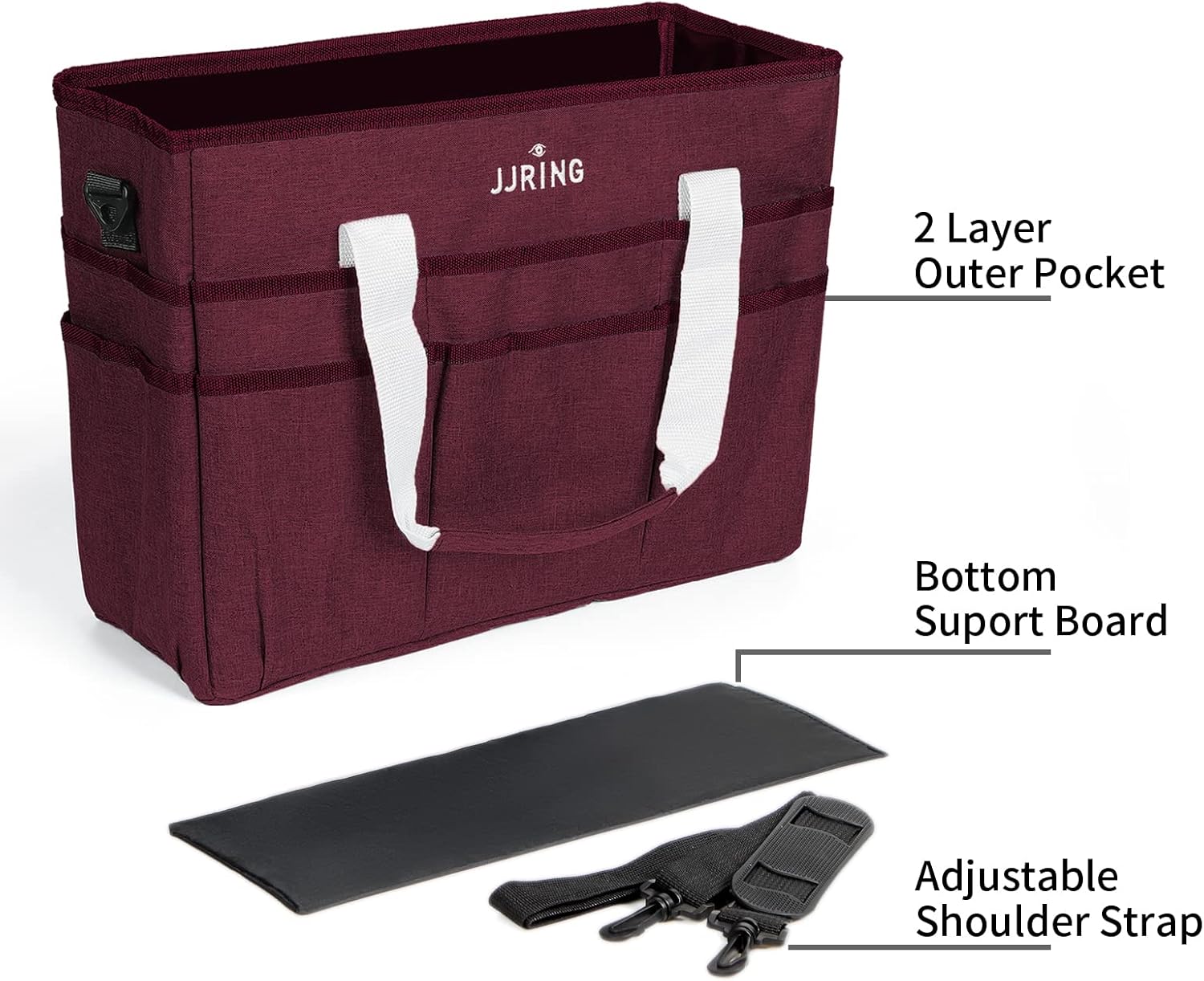 JJRING Craft Organizer Tote Bag, Large Art Storage Caddy with Multiple Pockets, Dark Red Sewing Bag for Art, Craft, Scrapbooking, Medical, and Office Supplies Storage