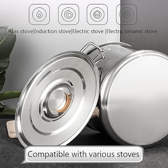 Stainless Steel Large Stock Pot Durable with Handles, Stainless Steel Cooking Stock Pot Casserole with Lid Induction Base, Silver,45 * 26cm,45 * 26cm(30 * 20cm)