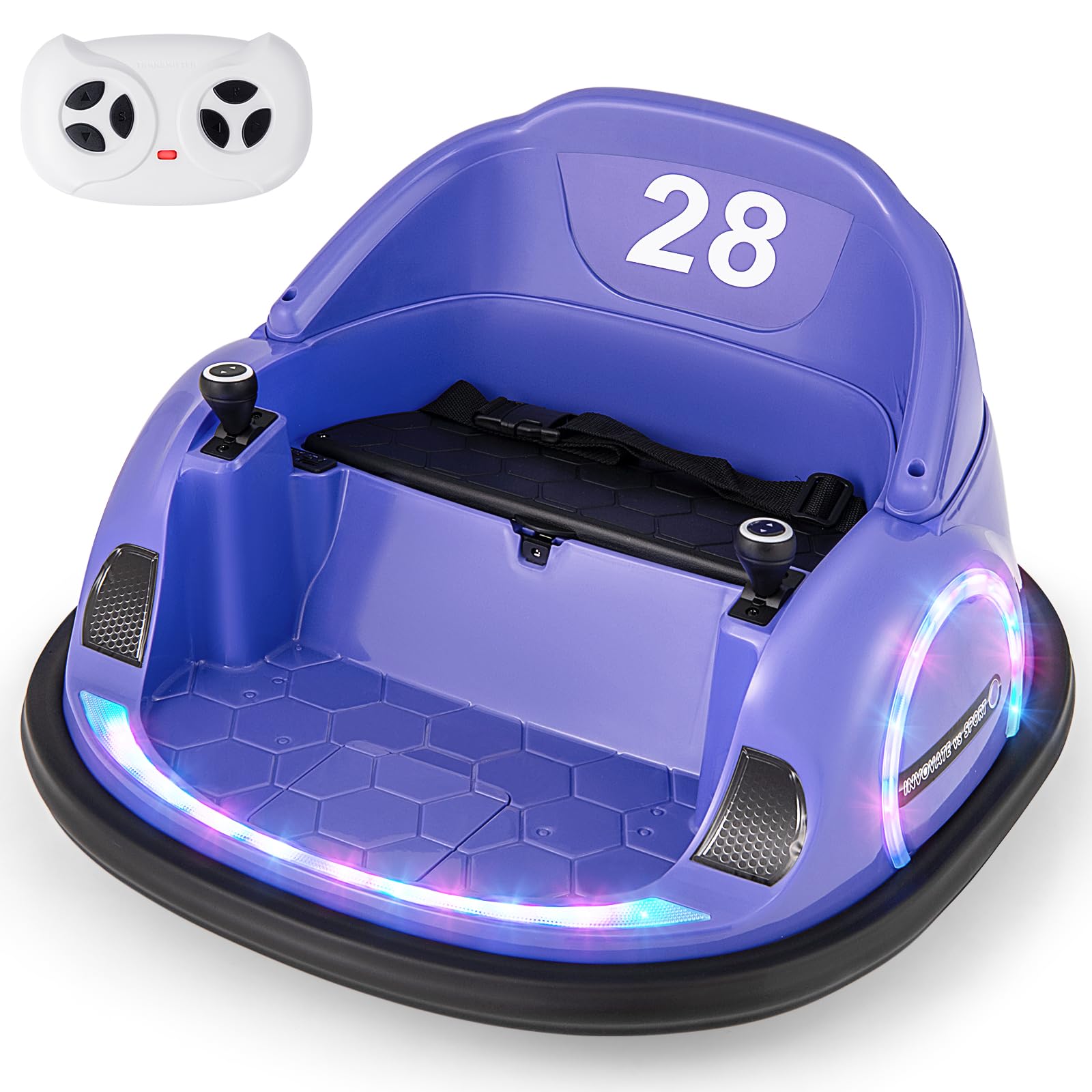 COSTWAY 12V Autoscooter Kinder mit Fernbedienung, Elektro Bumper Car mit 360° Drehnug, Musik & Licht, Kinder Elektroauto für Kleinkinder ab 18 Monaten (Lila)