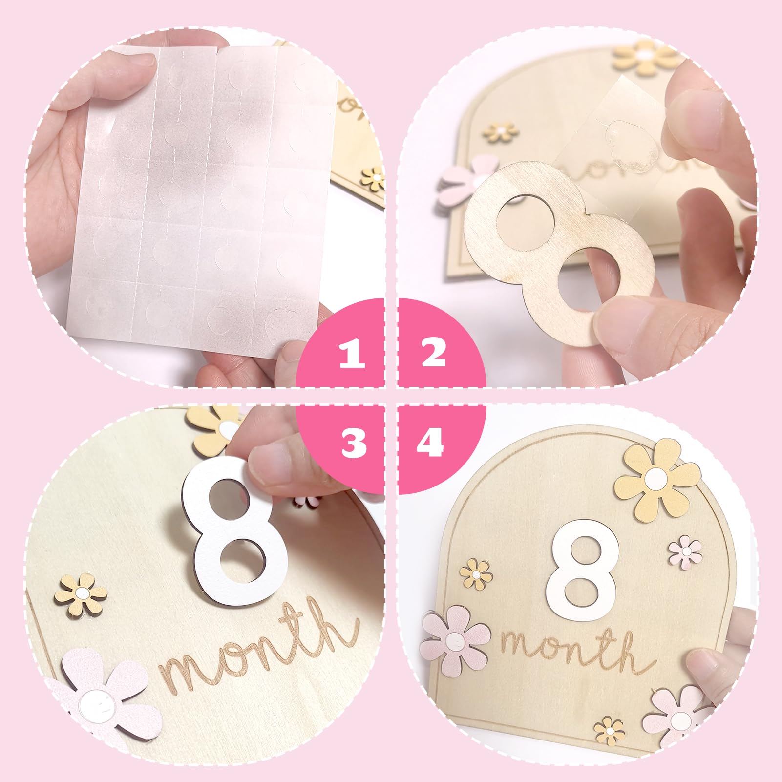 Carte Étape Bébé Bois Carte Mensuelle Bebe Accessoire Photo pour Nourrissons de 0 à 12 Mois Cadeaus Bebe Pour Cadeau Naissance Cadeau Future Parents Baby Shower Enregistrement de Croissance (Style 4)