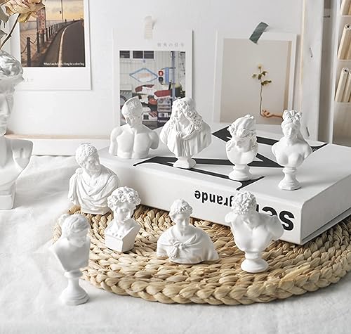 Vista 9 de LAGOM HOUSE Juego de 10 esculturas de busto griego, mini esculturas romanas de busto renacentista, estatua de mitología de diosa pequeña