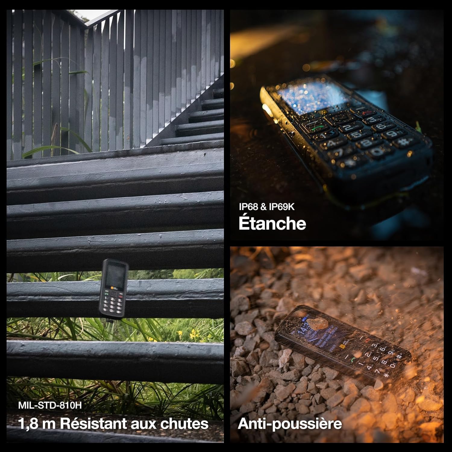 AGM M9 4G Téléphone Portable Robuste IP68/IP69K 3 Slot SIM Radio FM 1200mAh