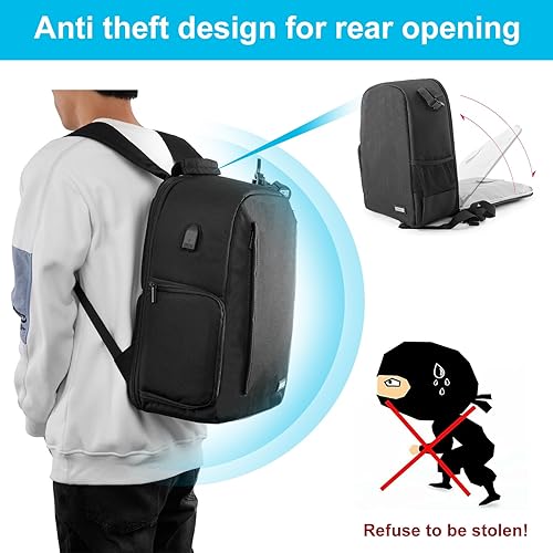 Miniatura 2 de CADeN Mochila para cámara DSLRSLR sin espejo, impermeable, con compartimento para laptop de 15.6 pulgadas, puerto de carga USB, soporte para