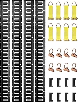 VEVOR E Track Tie-Down Rail Kit, 30PCS 5FT E-Tracks Set Includes 4 Steel Rails & 2 Single Slot & 8 O Rings & 8 Tie-Offs w/D-Ring & 8 End Caps, Securing Accessories for Cargo, Motorcycles, and Bikes