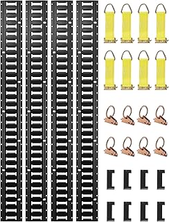 VEVOR E-Track Kit d'Arrimage Kit de Rails d'Arrimage 30 Pièces 454 kg, 4 Rails E-Track 2 Ancres à Fente Unique 8 Attaches 8 Joints Toriques 8 Embouts de Protection pour Camions Remorques Camionnette