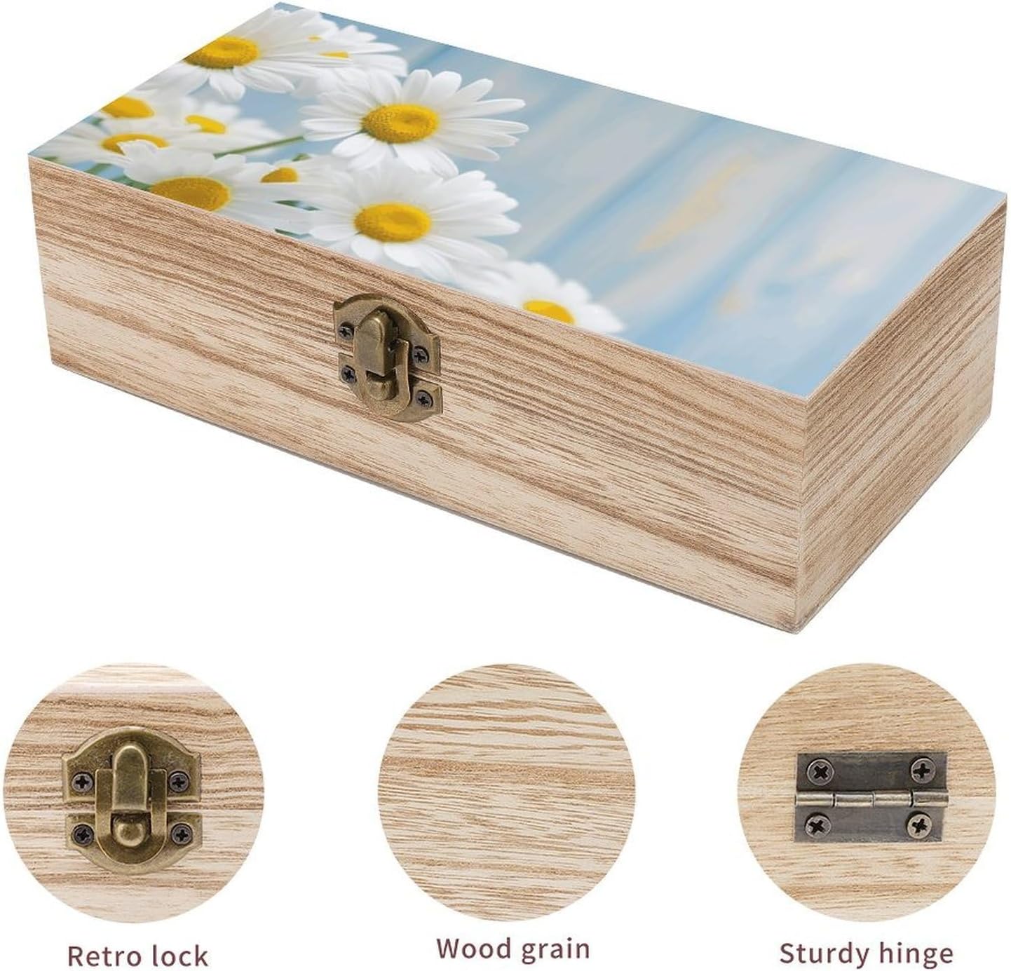 Vintage Wooden Storage Box with Front Clasp Keepsake Box with Lid image 3