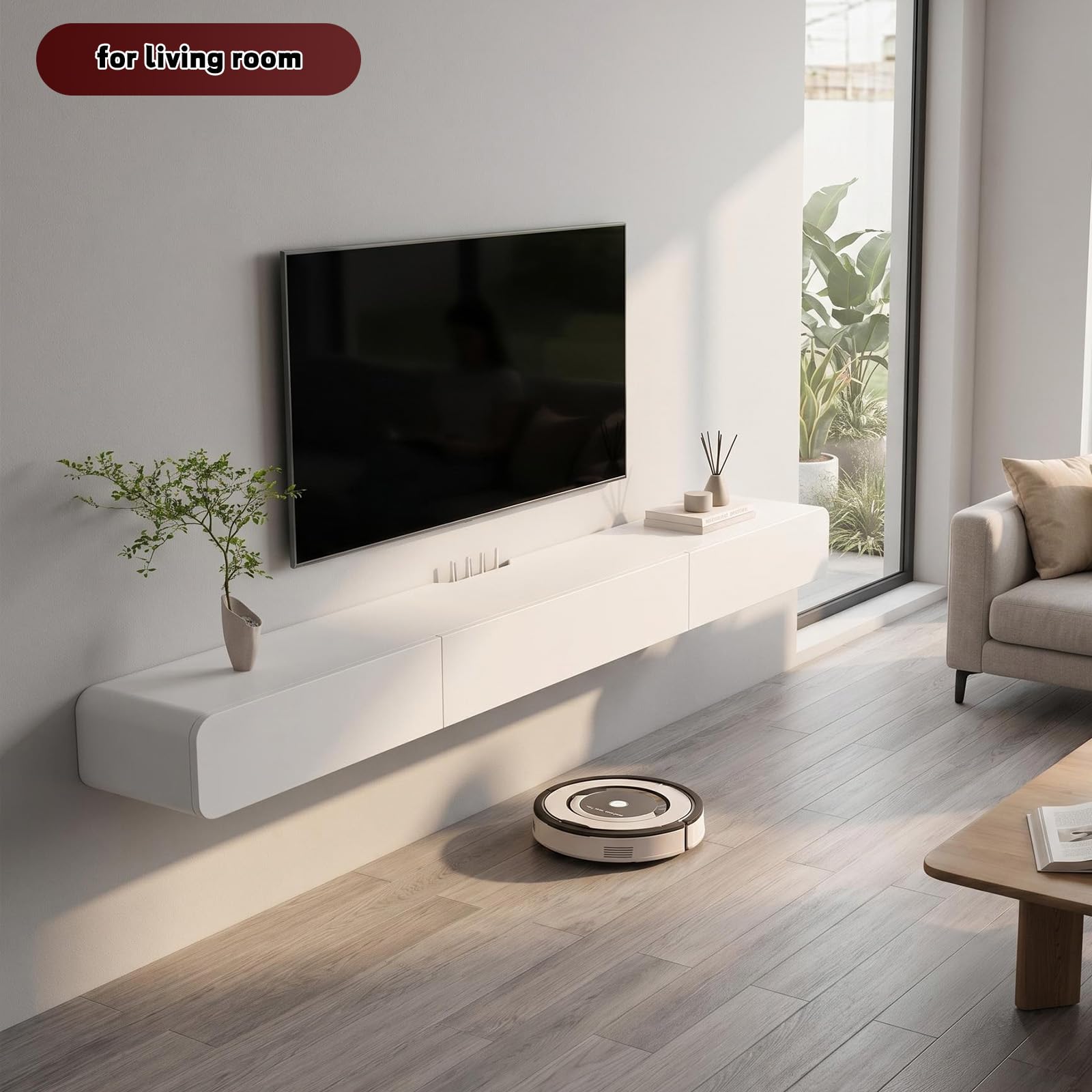 Mueble TV Colgante de Madera Maciza 140 cm con 2 Cajones | muebles tv colgante Parete Consolle Multimediale per Sala de estar, dormitorio