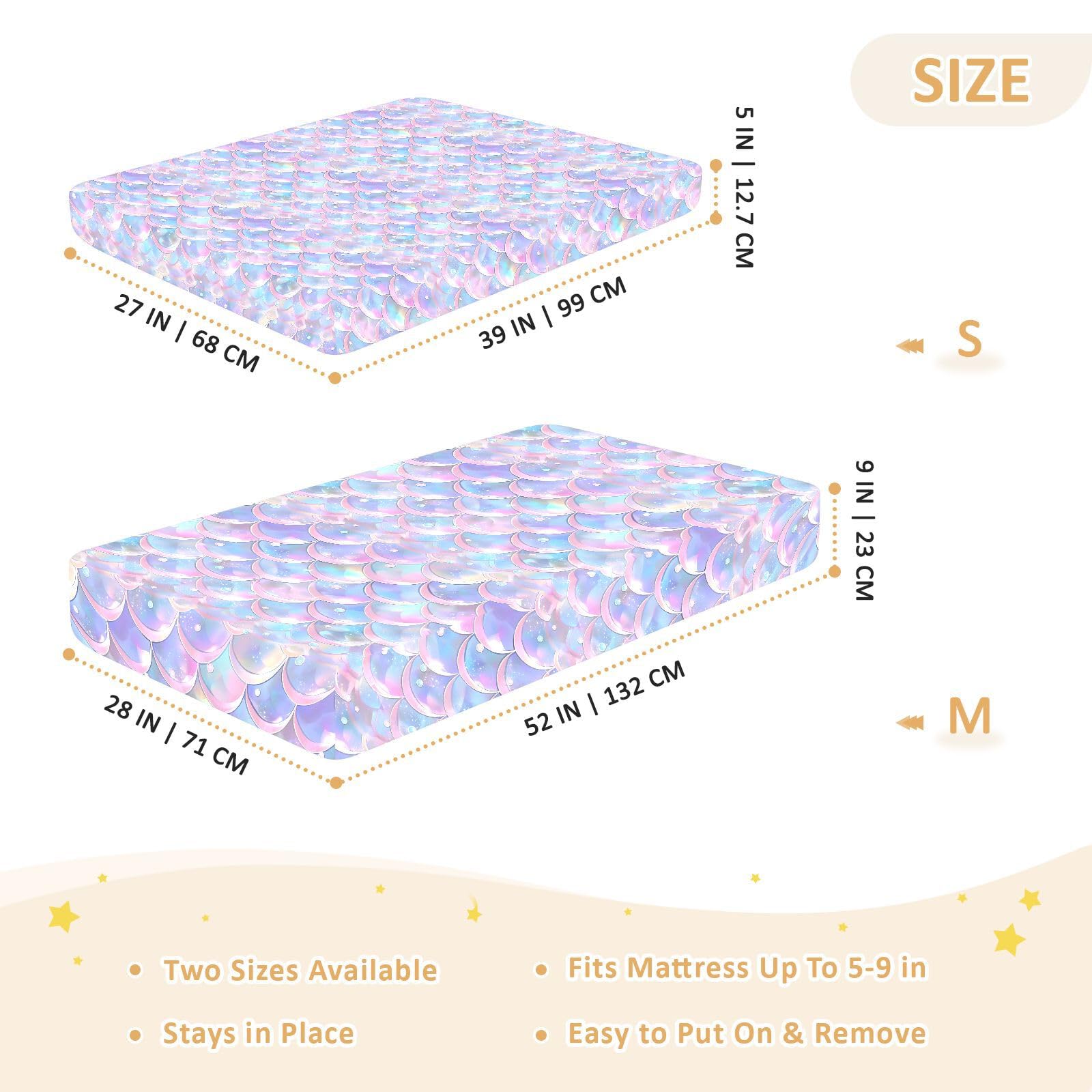 Drap-housse pour berceau de bébé motif écailles de sirène violet et bleu pour garçons et filles, 71,1 x 132,1 cm