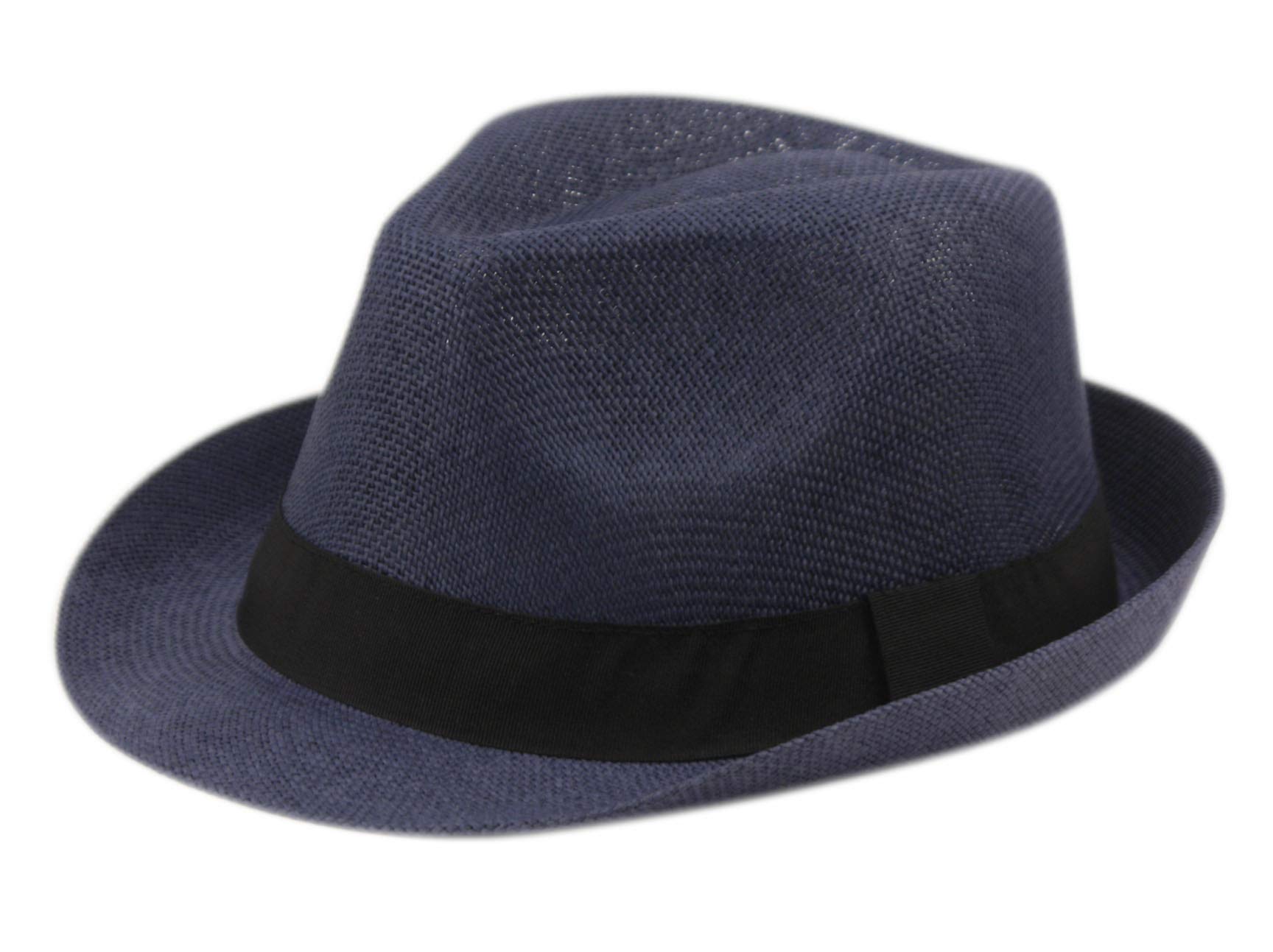 Unisex Basic Cool Lightweight Summer Derby Fedora Trilby Adjustable Hat, Navy, One size