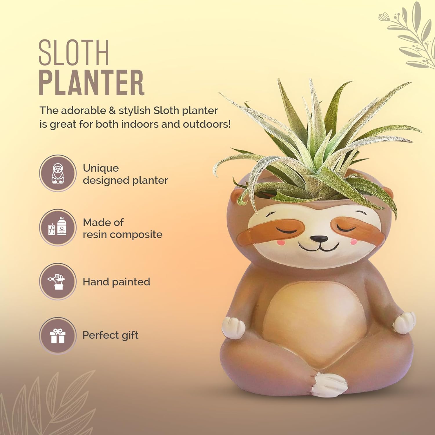 Meditating Animal Sloth Planters with Drainage Hole 4.1 x 3.5 x 3 Inch Indoor Outdoor Flower Pot for Small Plants Succulents, Herbs, Cactus, Houseplants Stand Garden Home Office Decor