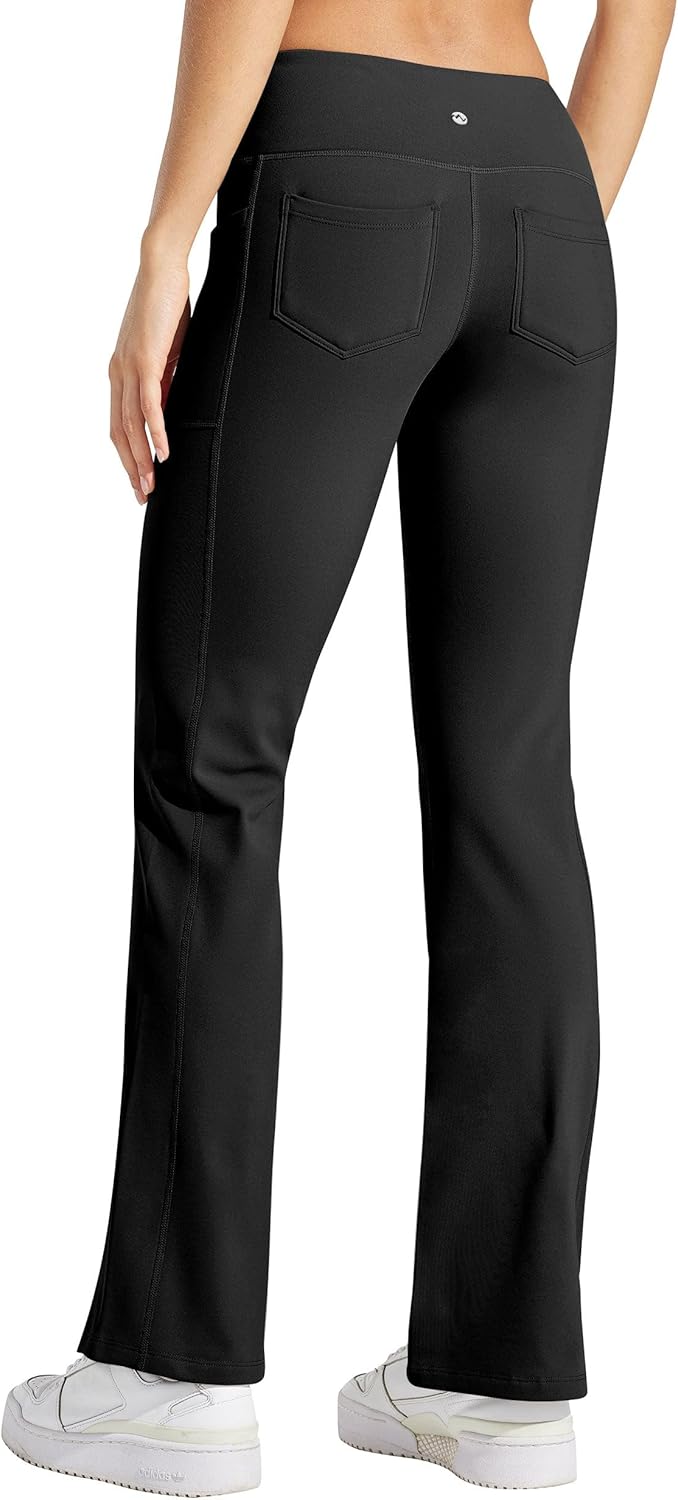 Willit Women's Fleece Lined Pants Yoga Crossover Leggings Bootcut Thermal Winter Pants Flare Leggings Water Resistant - Image 4