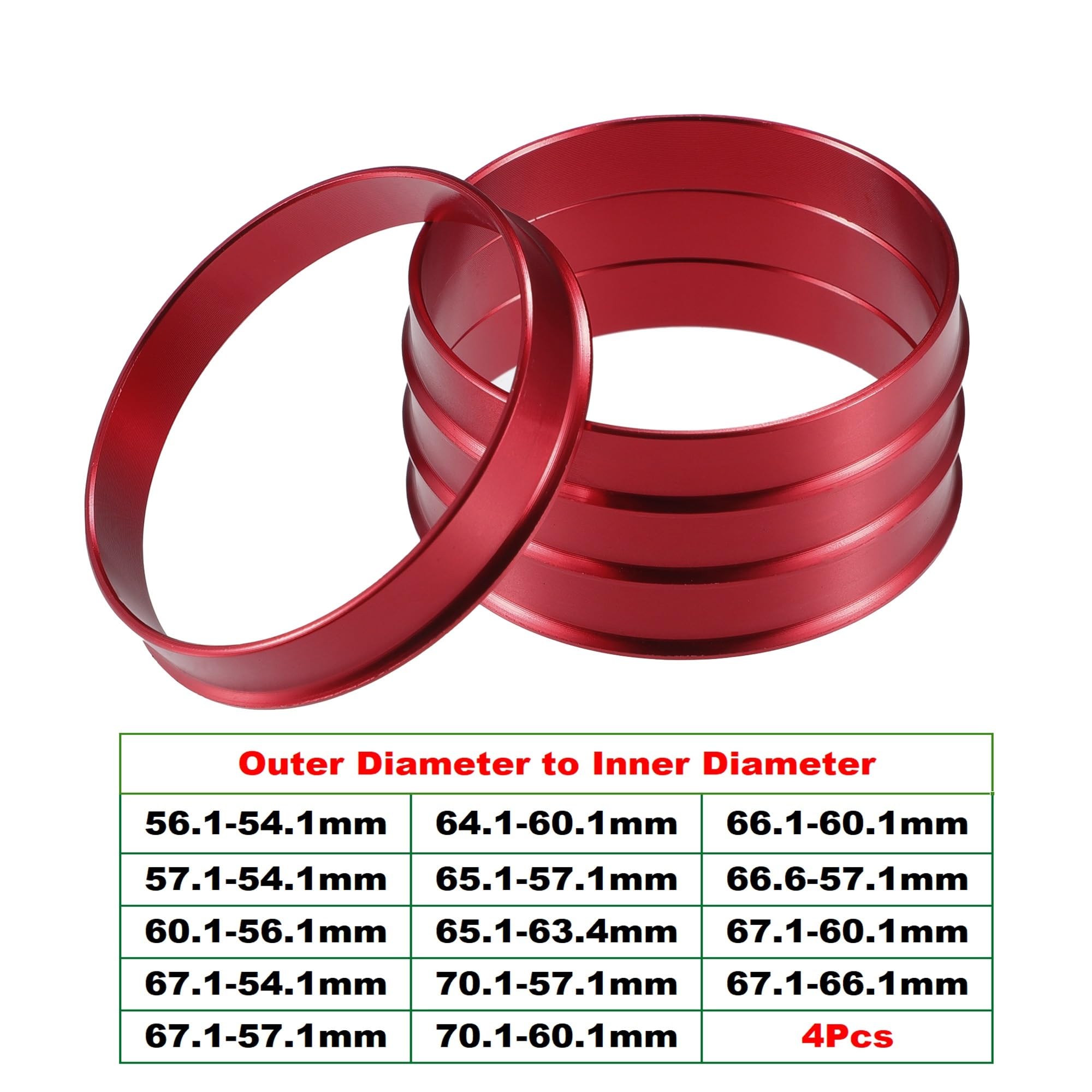 Juego De 4 Anillos Centradores De Llantas - Aleación De Aluminio, Reducciones 74.1 Mm A Varias Medidas