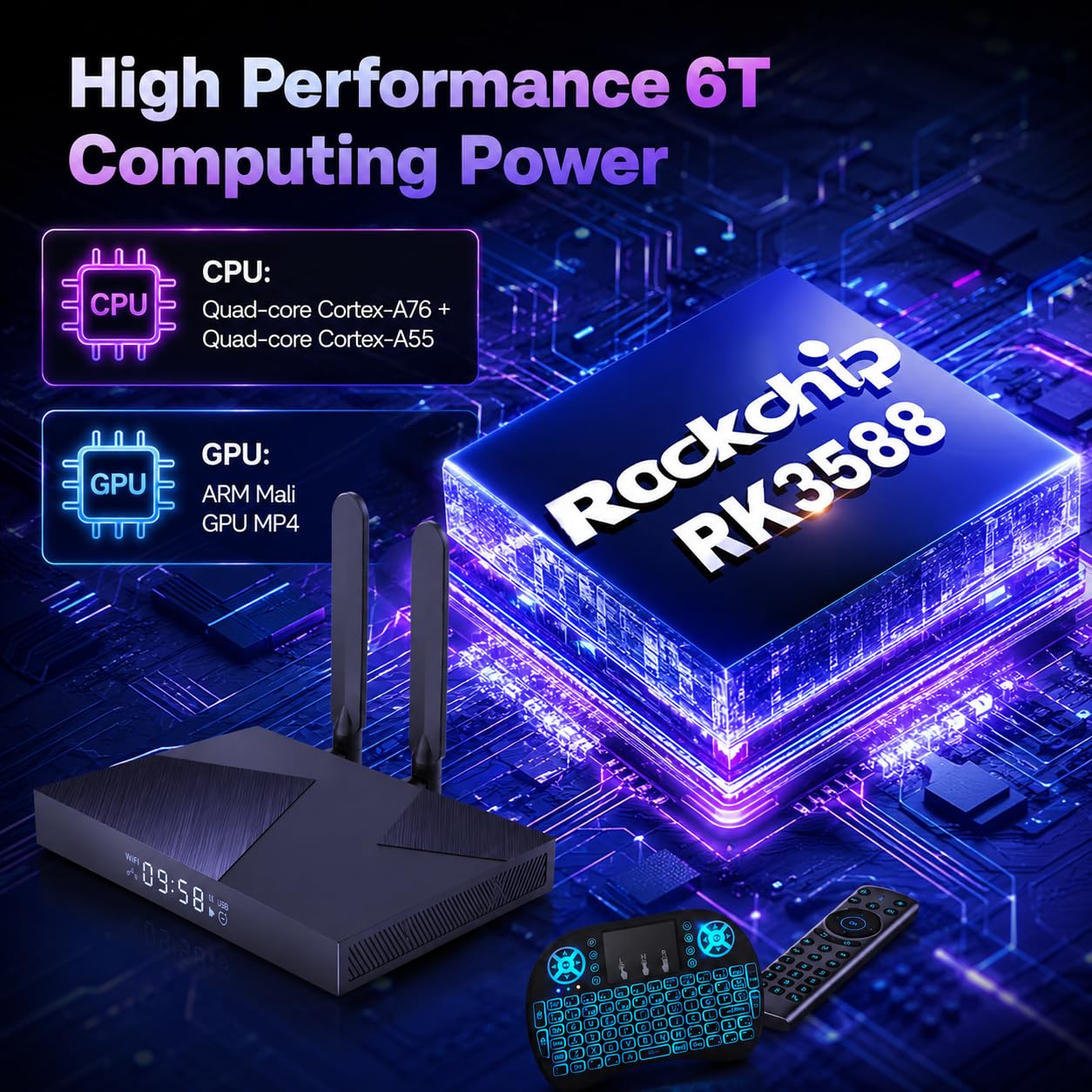Android TV Box, RK3588 Octa-Core, 8 GB RAM, 64 GB ROM, WiFi 6, Bluetooth 5.0, strumieniowanie 8K/4K, USB 3.0, inteligentny odtwarzacz multimedialny do domowej rozrywki