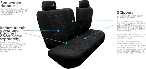 Miniatura 5 de Cobertores de asiento de coche de tela de primera, compatibles con las bolsas de aire y de asiento dividido, color negro, FH GROUP fh-fb062114,