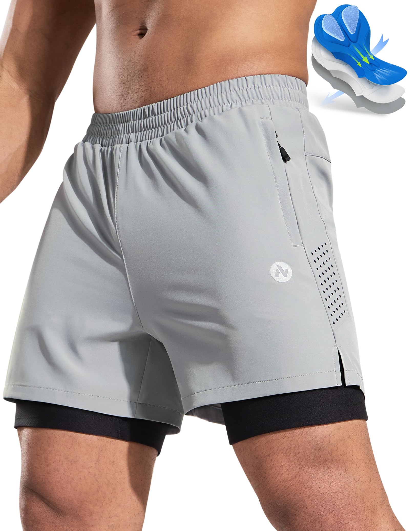 Nepest Mountainbike Hose Herren Kurz MTB Shorts Gepolstert 4D Fahrradhose Locker Tasche Atmungsaktiv Schnelltrocknend