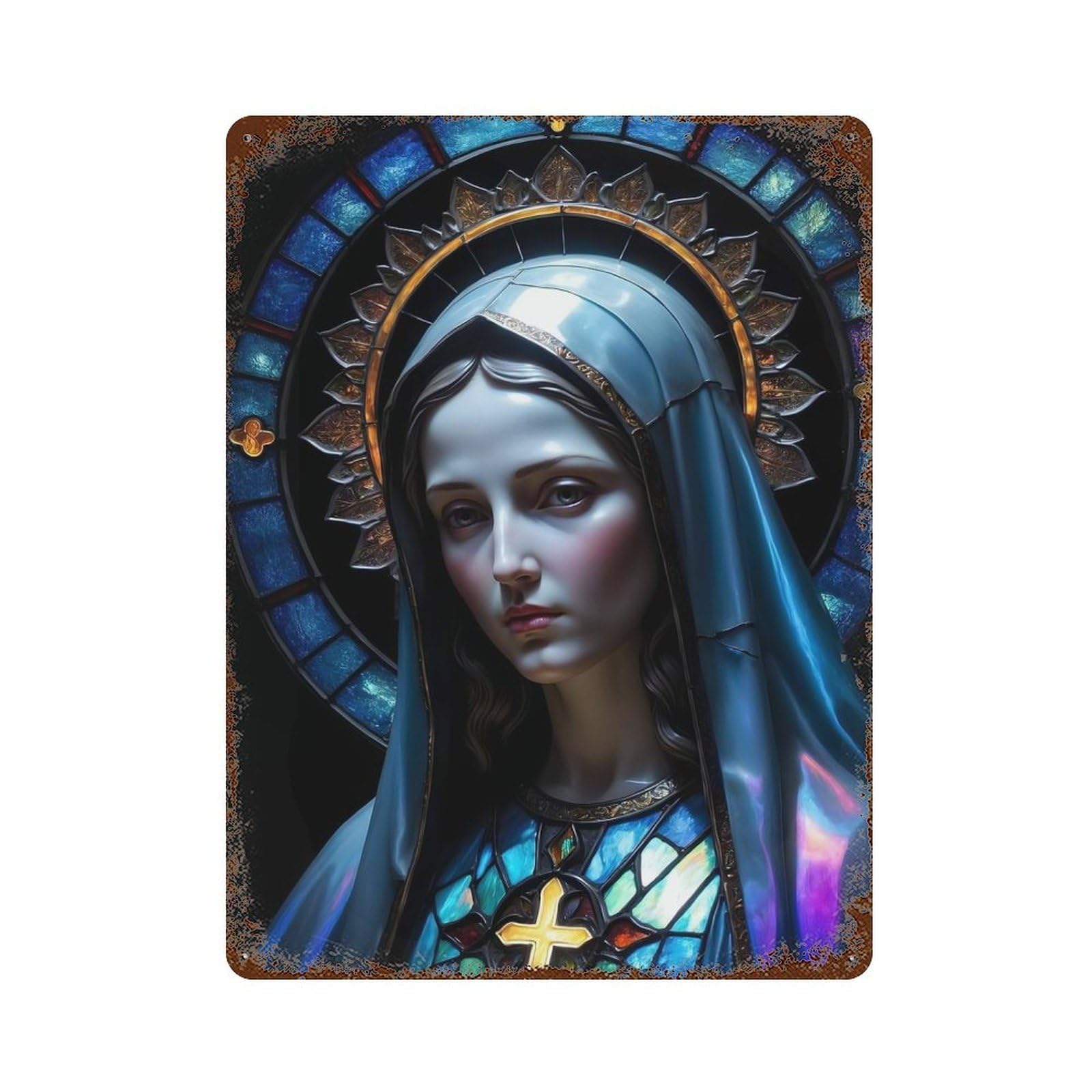 Garage Style Maria Holy Serenity Rusty Metal Tin Sign 15.7"x11.8", Industrial Home Decor for Bar And Workshop
