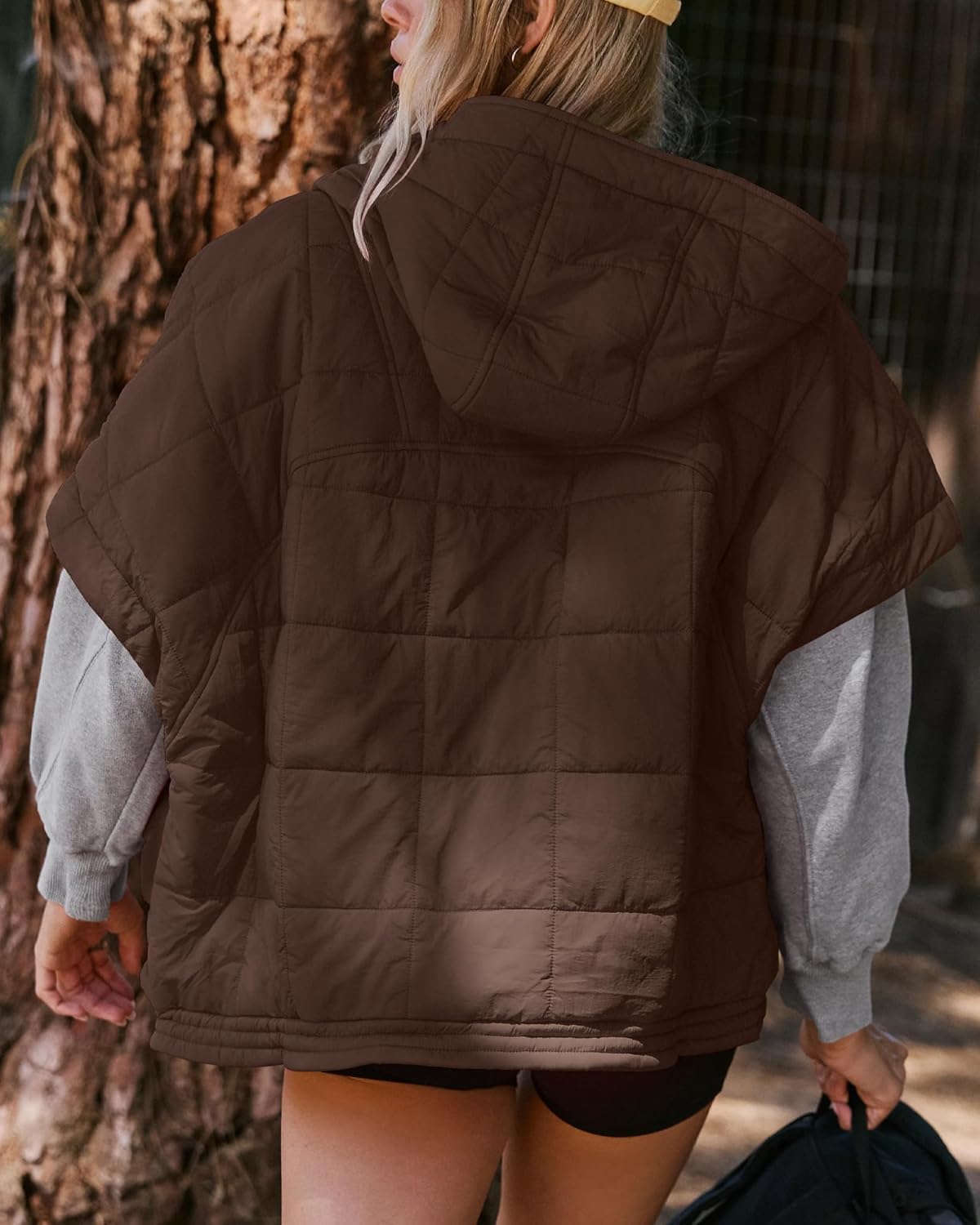 Gacaky Quilted Vest for Women Oversized Stand Collar Cap Sleeve Puffer Jacket Warm Button Zip Up Hoodies Coat Outwear - Image 2