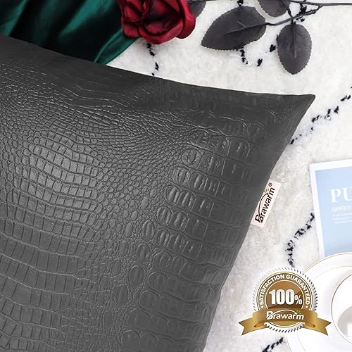 Miniatura 210 de BRAWARM Fundas de almohada de piel sintética de 16 x 16 pulgadas, paquete de 2 fundas de almohada de cuero plateado, almohadas decorativas de piel