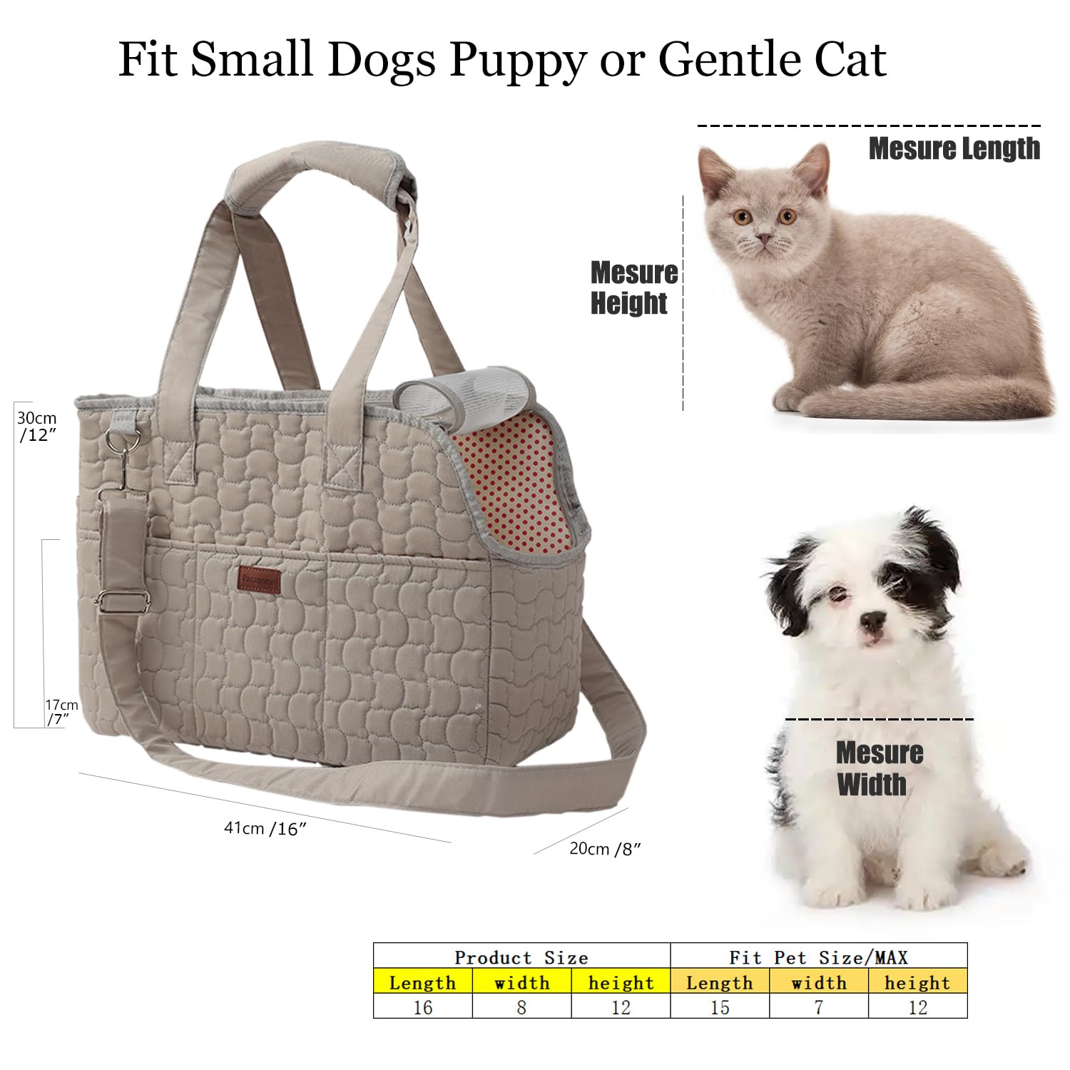 Pethaven Small Dog Carrier Cat Bag for Puppy Purse Cat Carriers Fashion Pets Woman Totes Style Lightweight Pups Kitties Bunny Go to Vet Picnic Outdoor (Grey)