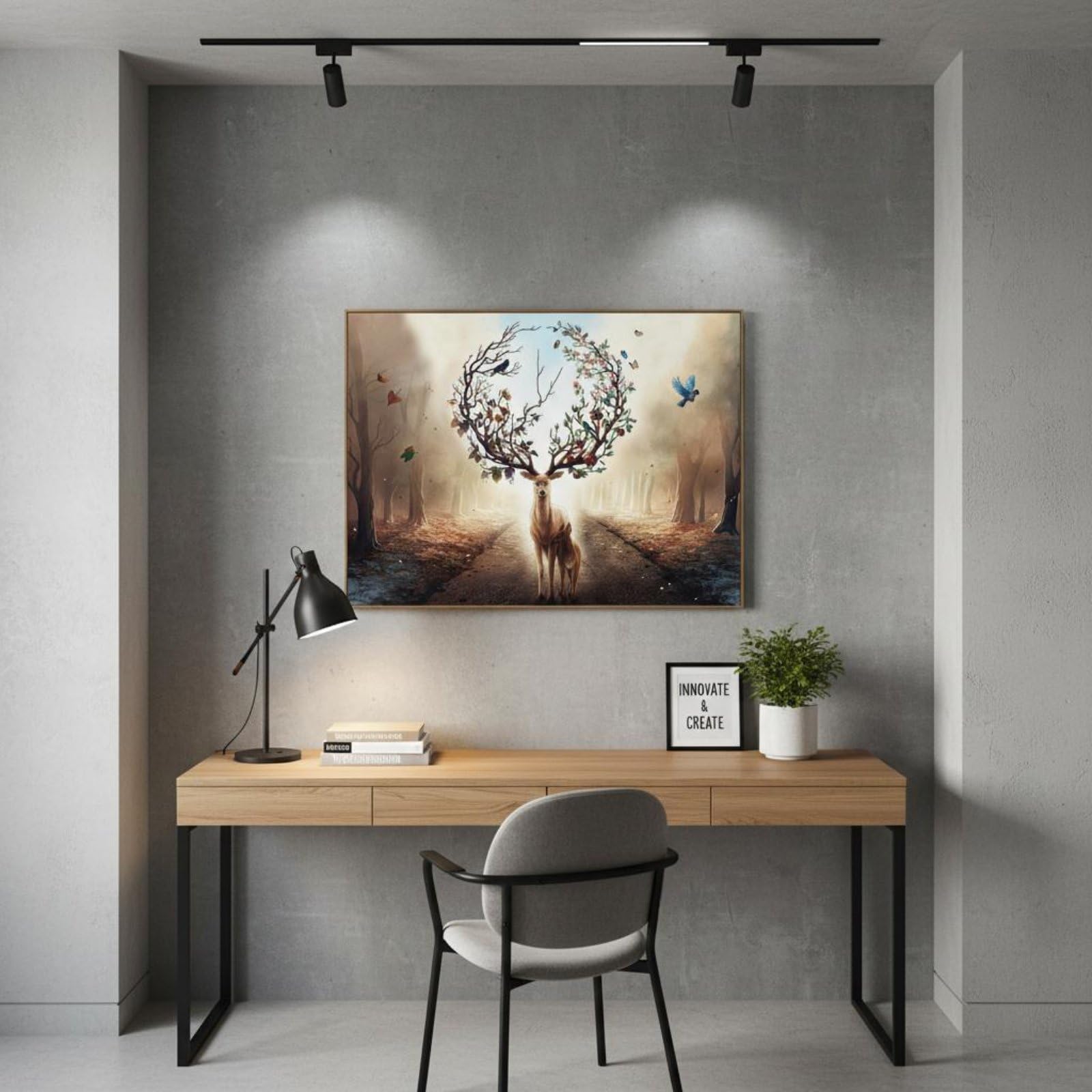 harayaa Cubierta de Panel de Distribución Tapa Mural Cuadro Eléctrico Tapa de Arte en Lienzo con Marco Mecanismo Abatible de, 50 40cm Cubre 38 30cm, Ciervo Madre E Hijo