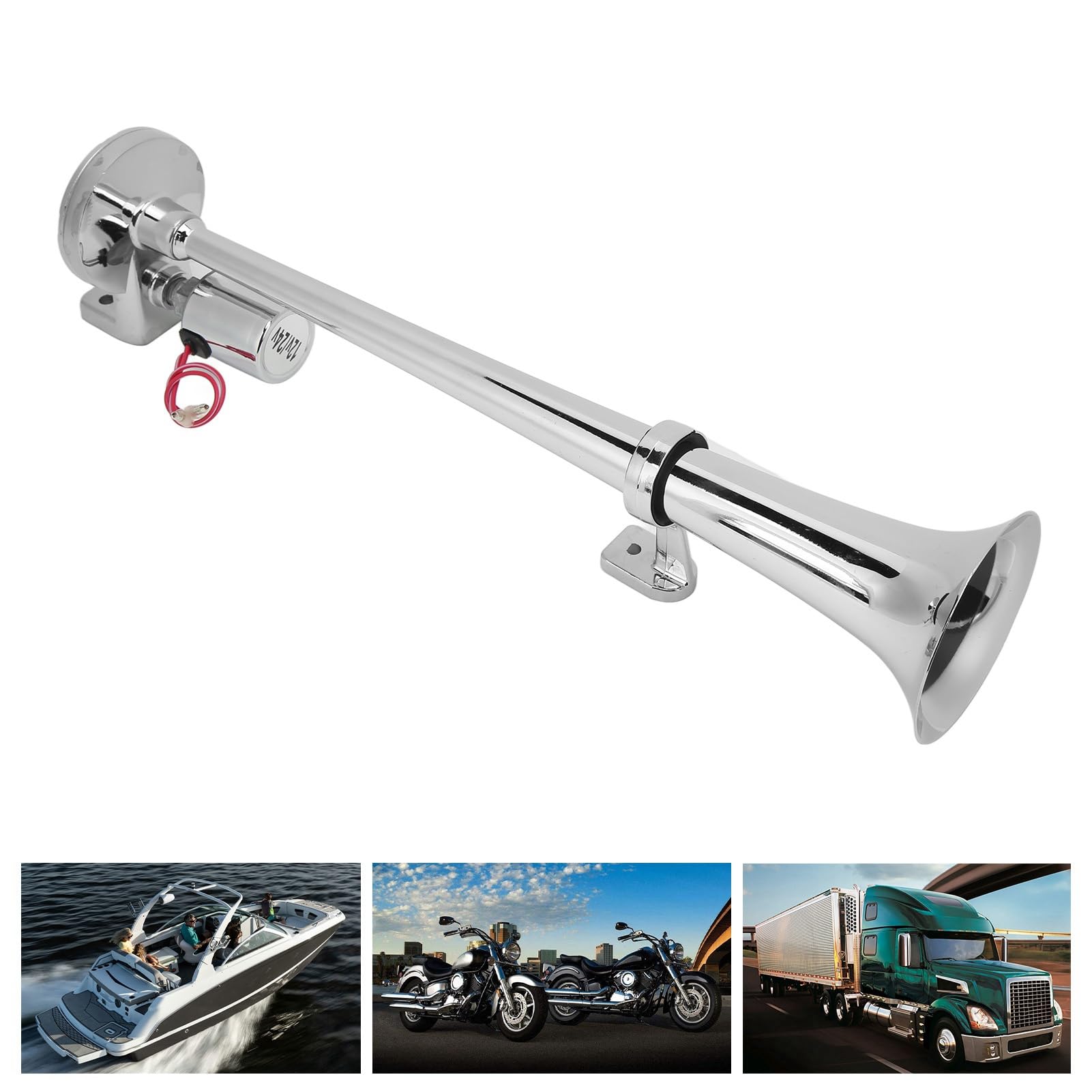 Tromba Elettrica Tromba 1 Tubo Per Treno Auto Barca In Lega Di Zinco Cromatura 135Db 450Mm 12V 24V,Alto Altoparlante
