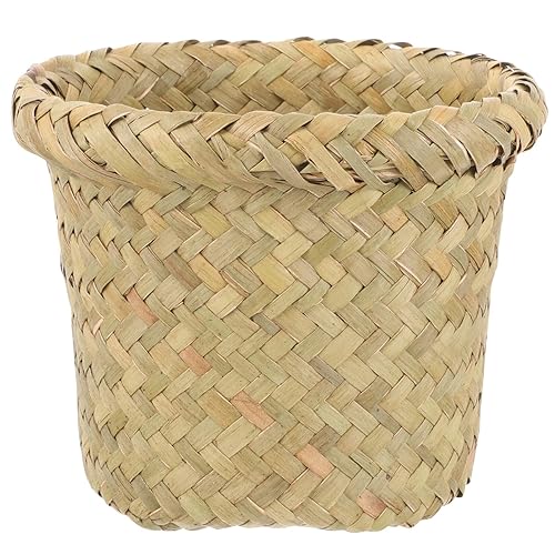 Alipis Cesta de basura de jacinto de agua para decoración de oficina, papelera de mimbre de hierba marina, contenedor de basura de ratán para