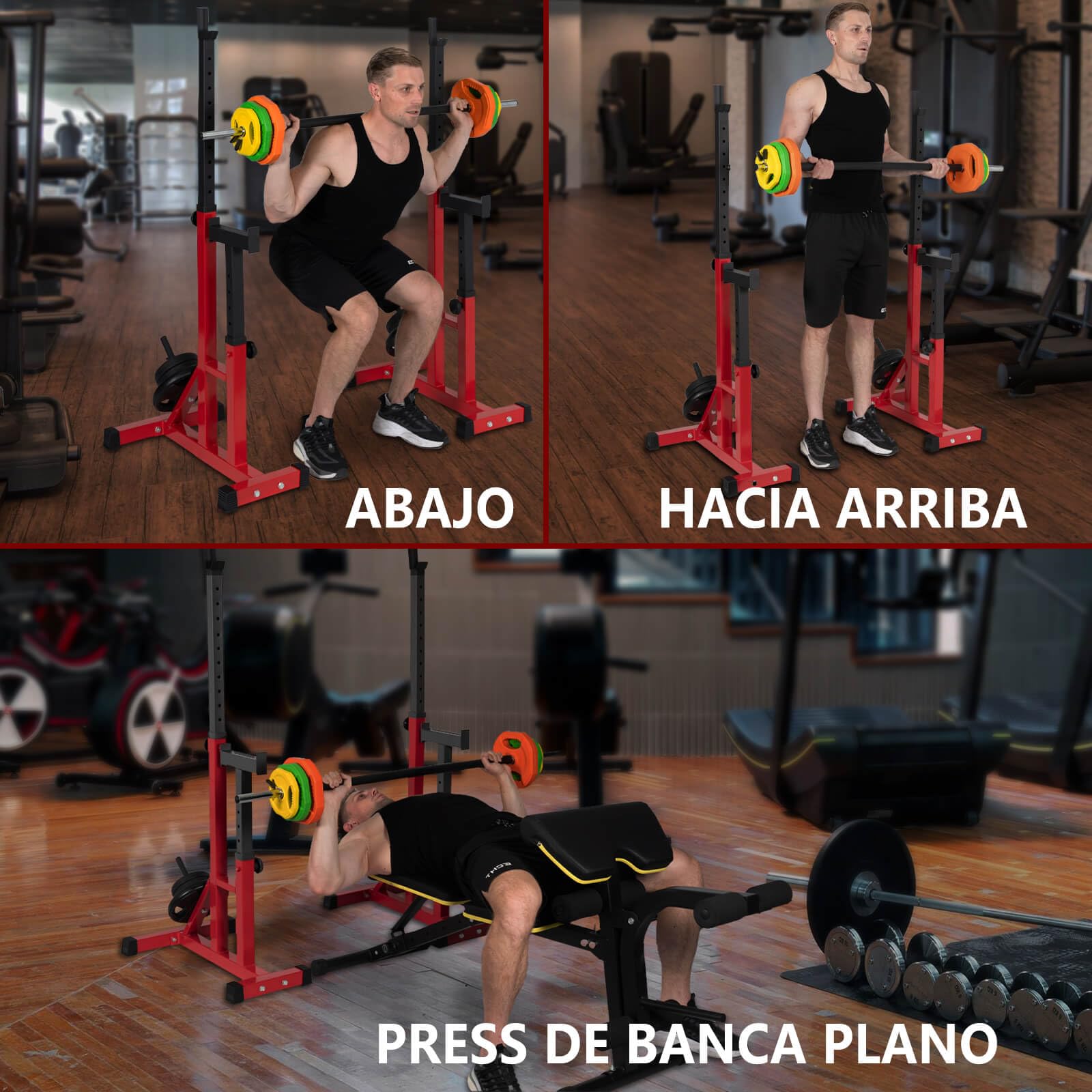 ALLINLIFE Rack Musculación,Soporte Sentadillas Ajustable,Soporte Barra Pesas Multifuncional,Estante de Sentadillas con Soporte para Pesas,Soporte Estante Barra Levantamiento Pesas Gimnasio MAX 250KG