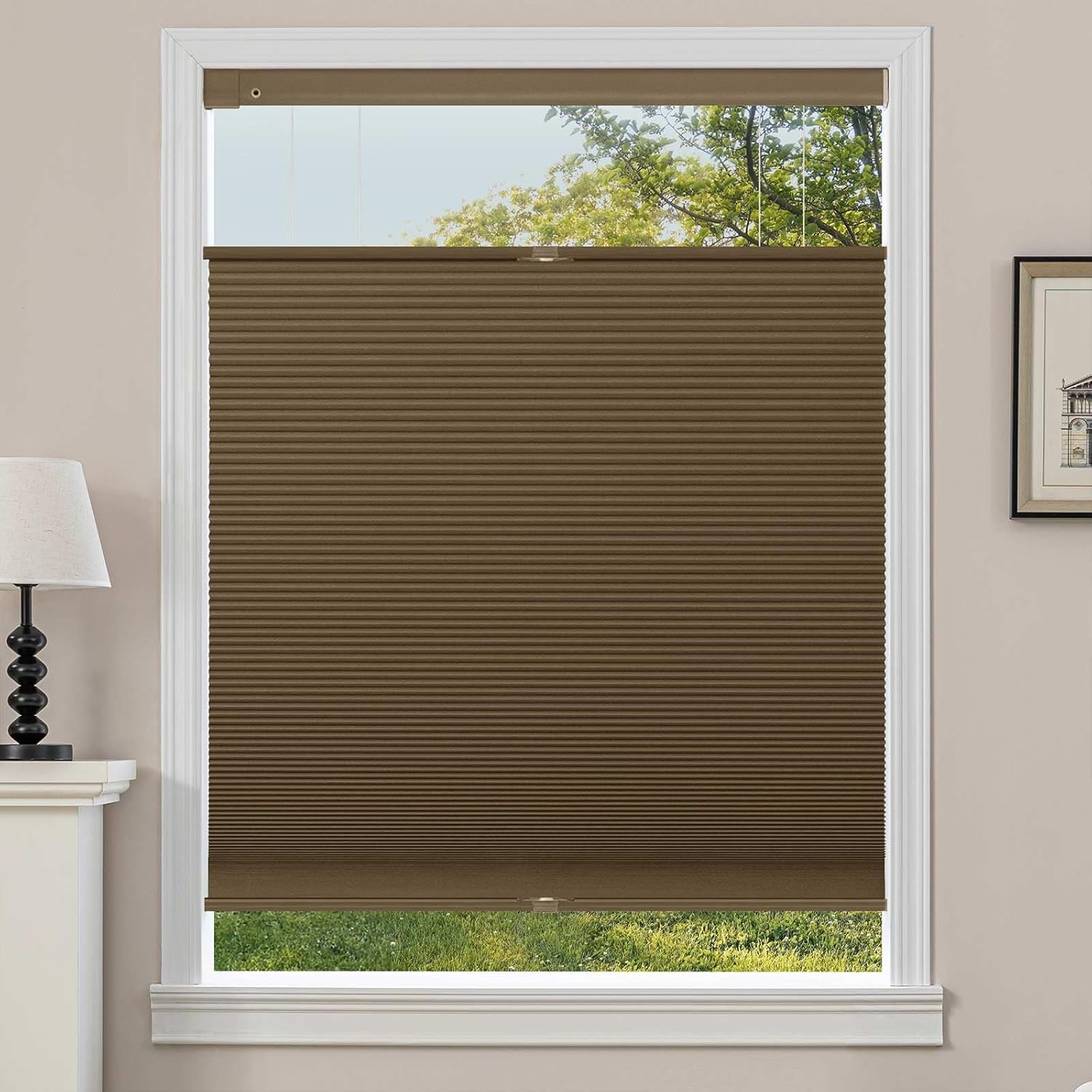 TDBU Honeycomb Blinds, Blackout Dark Blue Custom No Drill Cordless Top Down Bottom Up Cellular Shades Easy Install for Home Office Indoor Windows