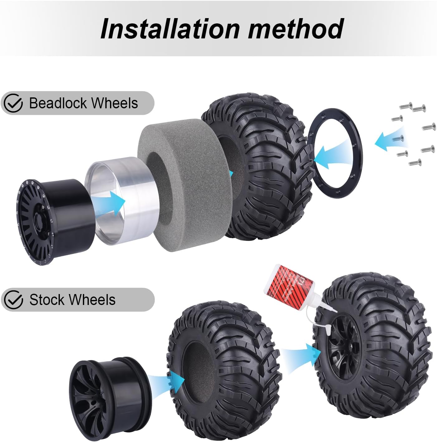 HobbyPark 2.2 Mud Tires Crawler Tyres fit 2.2 Beadlock Wheels for Traxxas TRX4 Axial SCX10 II III Redcat Gen8 Gen7 Everest 10 Rock Crawling with Foam, 4Pcs