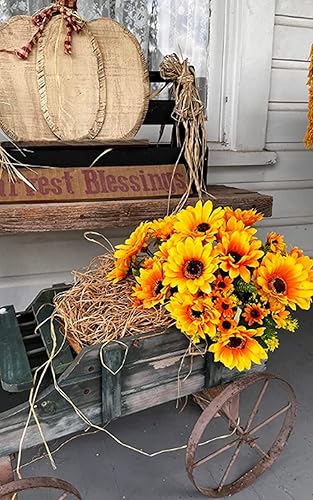 Miniatura 3 de Uieke 4 girasoles artificiales, flores artificiales de otoño de seda falsa con 7 tallos para interiores y exteriores, centros de mesa, ramo de boda,